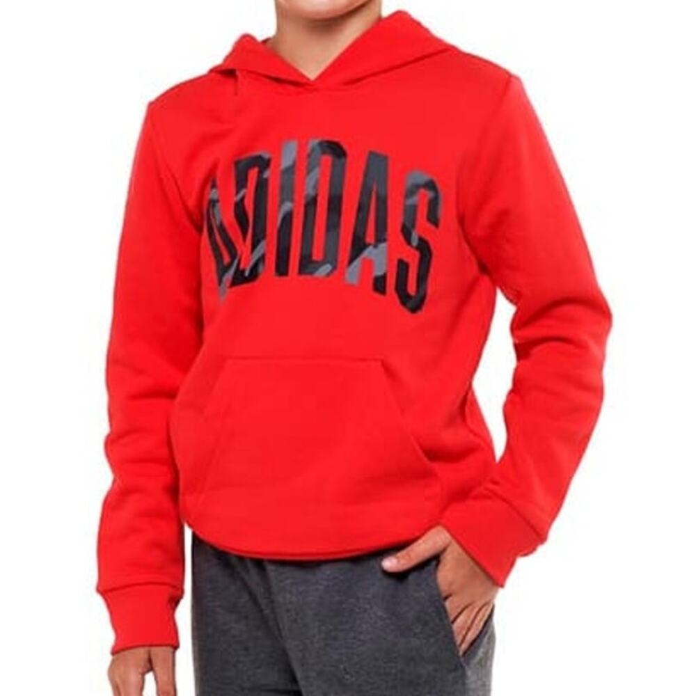 Adidas Toddler 2T Red Graphic Fleece Pullover Hoodie Sweatshirt Athleisure P5-7